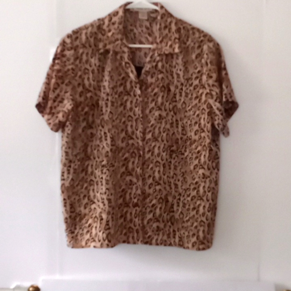 Vintage Notations Women's Animal Print Blouse - Size (L) - Beige/Black